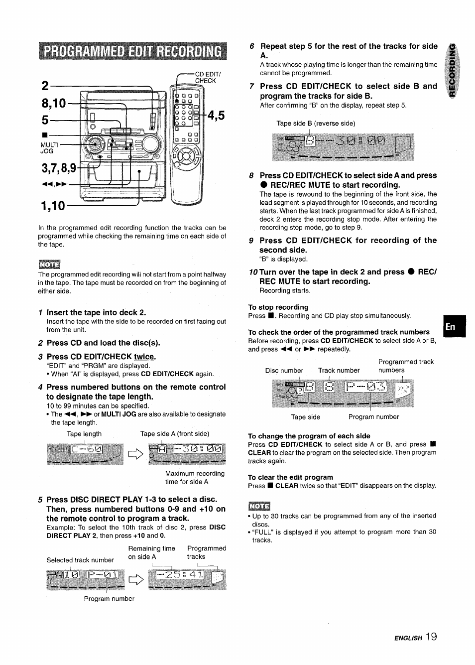 Ogrammed edit recordi, Al edit recording | Aiwa CX NMA545 User Manual | Page 19 / 88