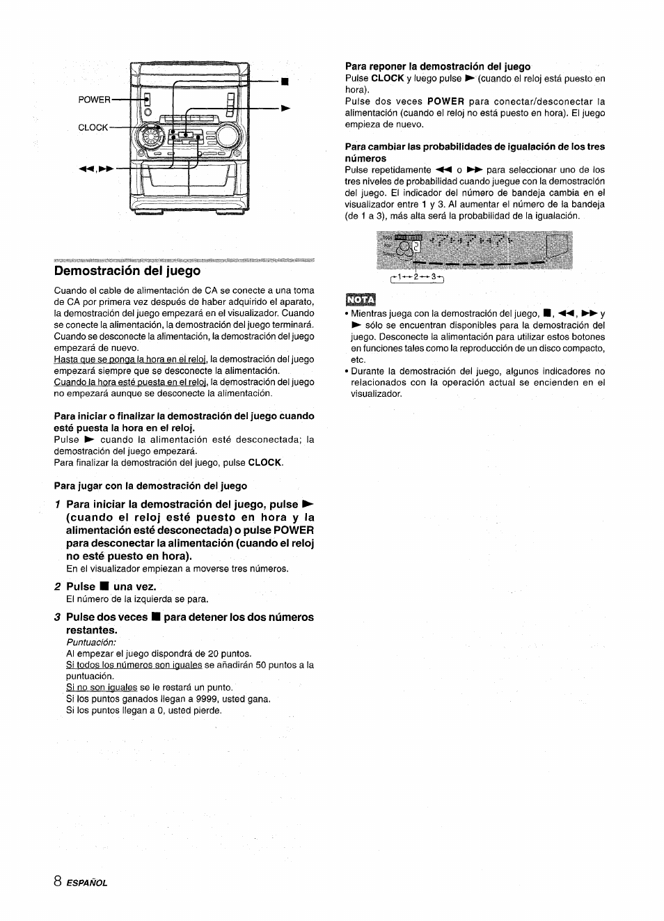 Demostración del juego | Aiwa CX NMA545 User Manual | Page 36 / 88