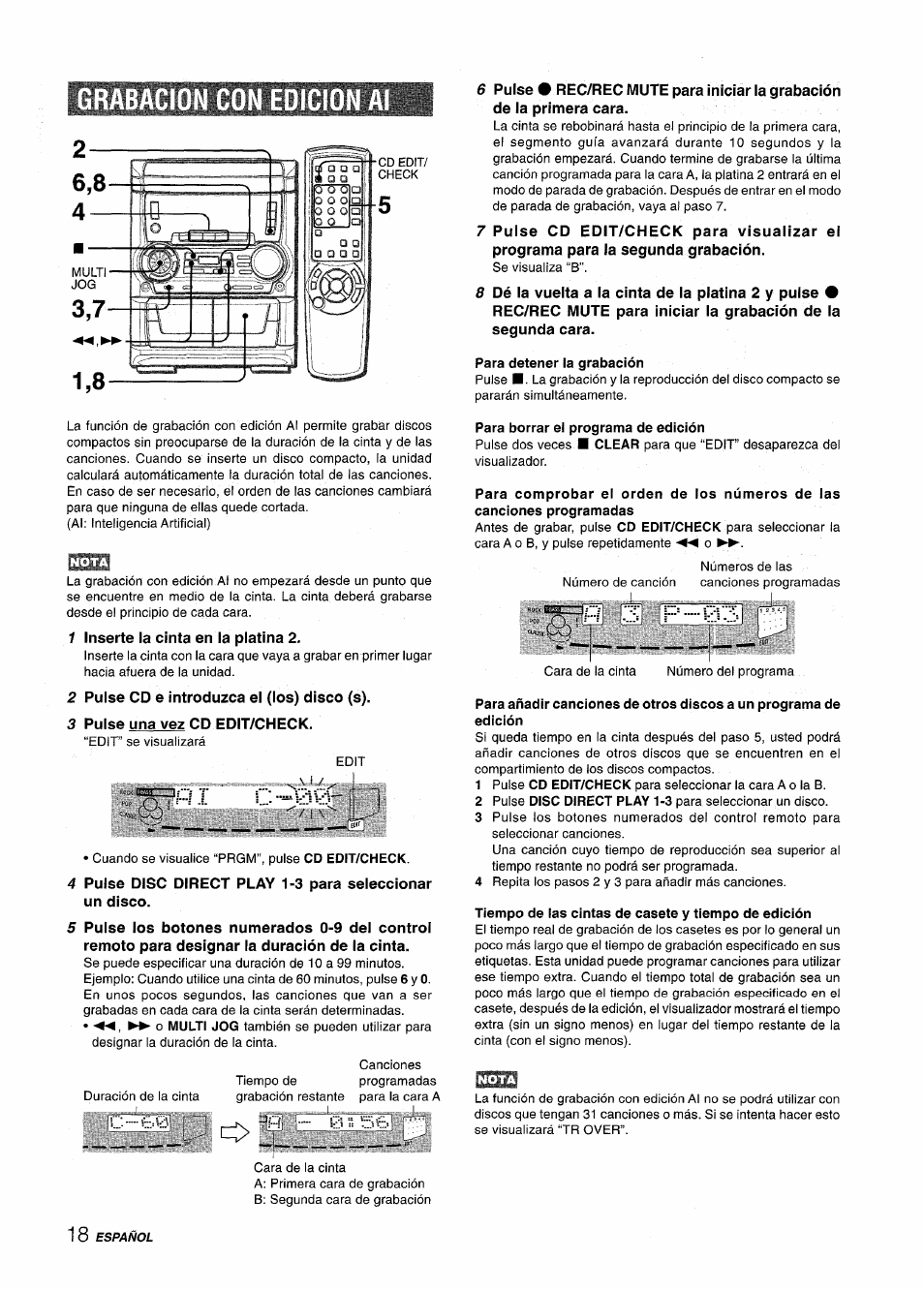 Grabacion con edicion | Aiwa CX NMA545 User Manual | Page 46 / 88