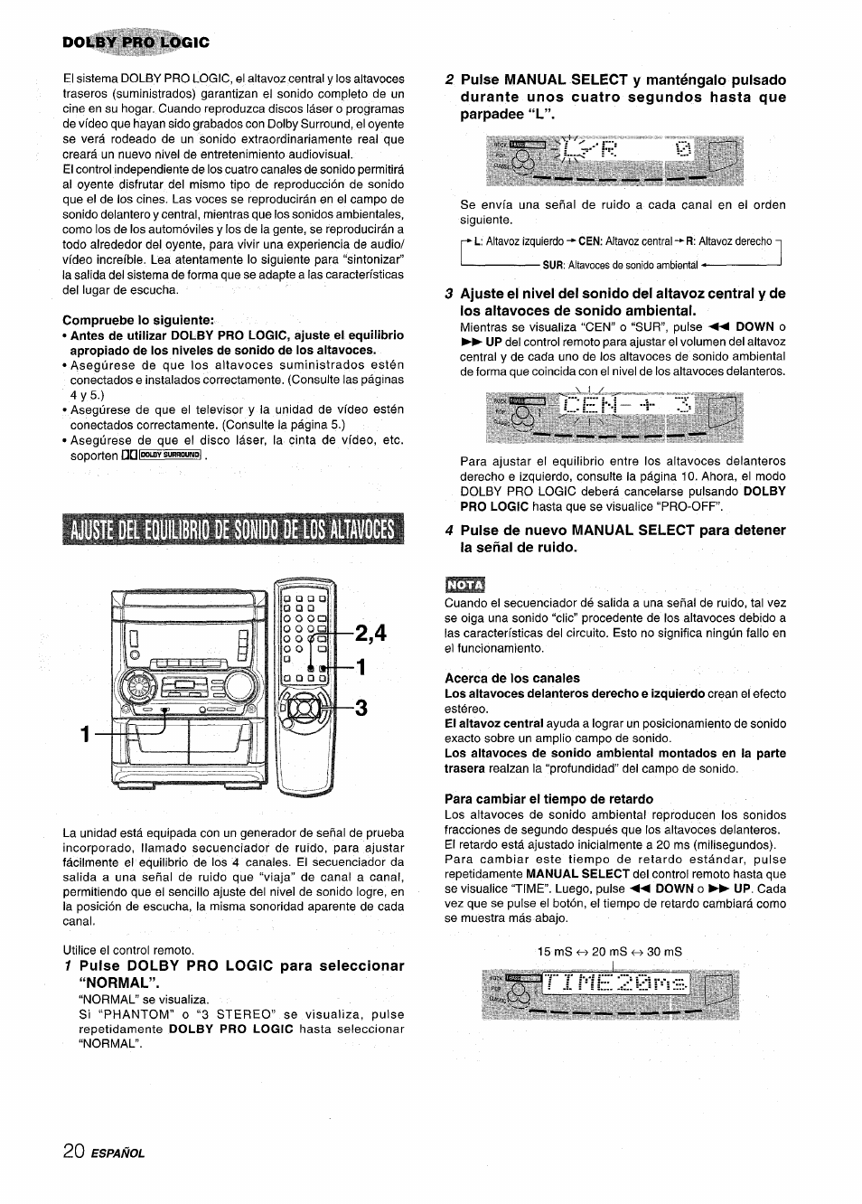 Ajuste del equilibrio de sdiiido de los altavoces, L . - r, En -i | Aiwa CX NMA545 User Manual | Page 48 / 88