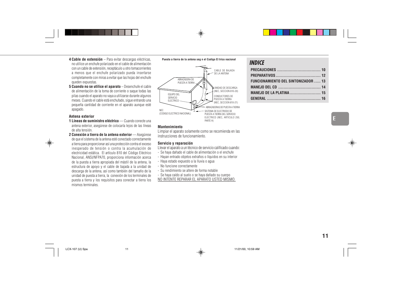 Indice | Aiwa LCX-107 User Manual | Page 11 / 26