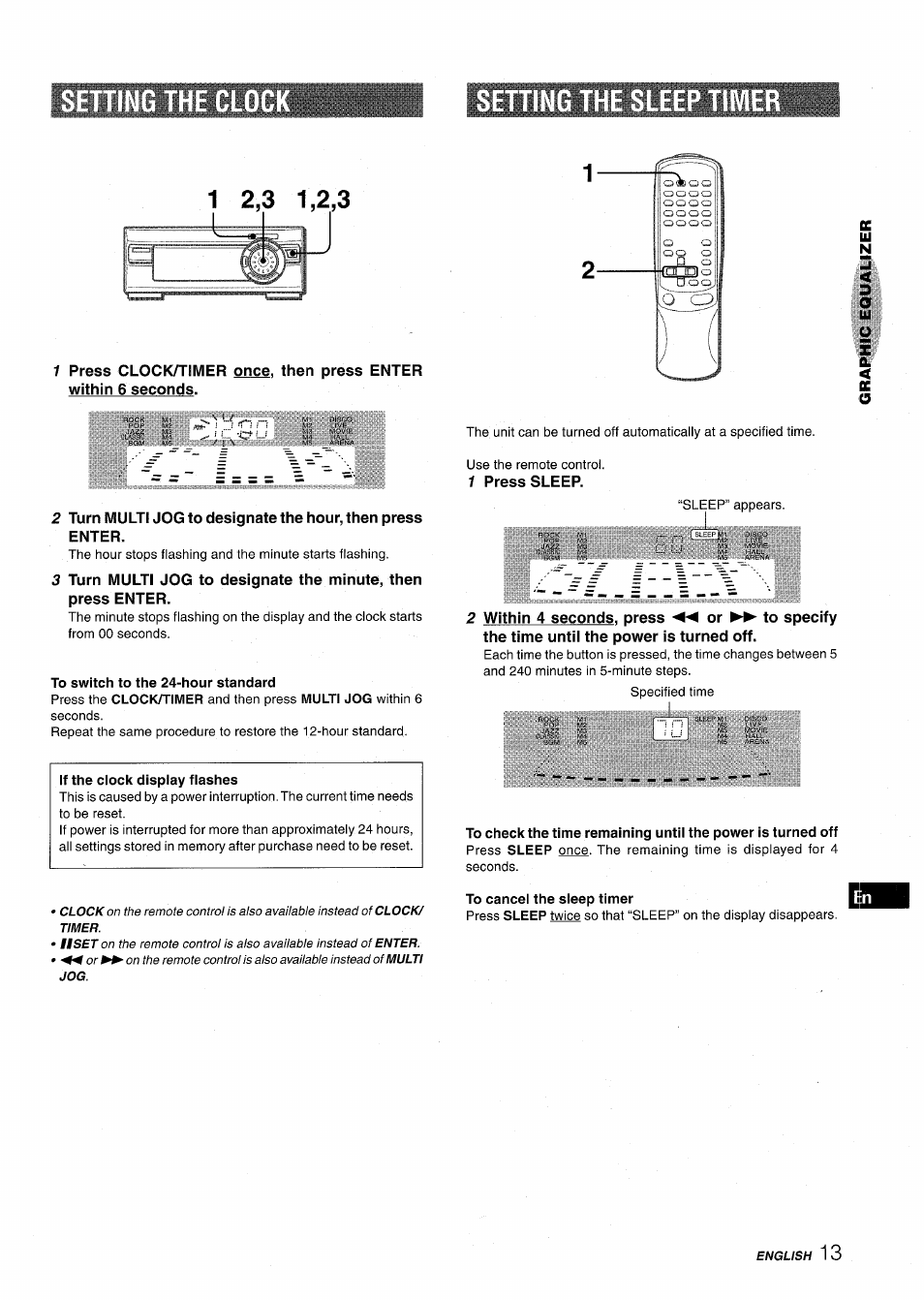 Setting the sleep tim, 1 press sleep, To cancel the sleep timer | Aiwa XR-M1000 User Manual | Page 13 / 100