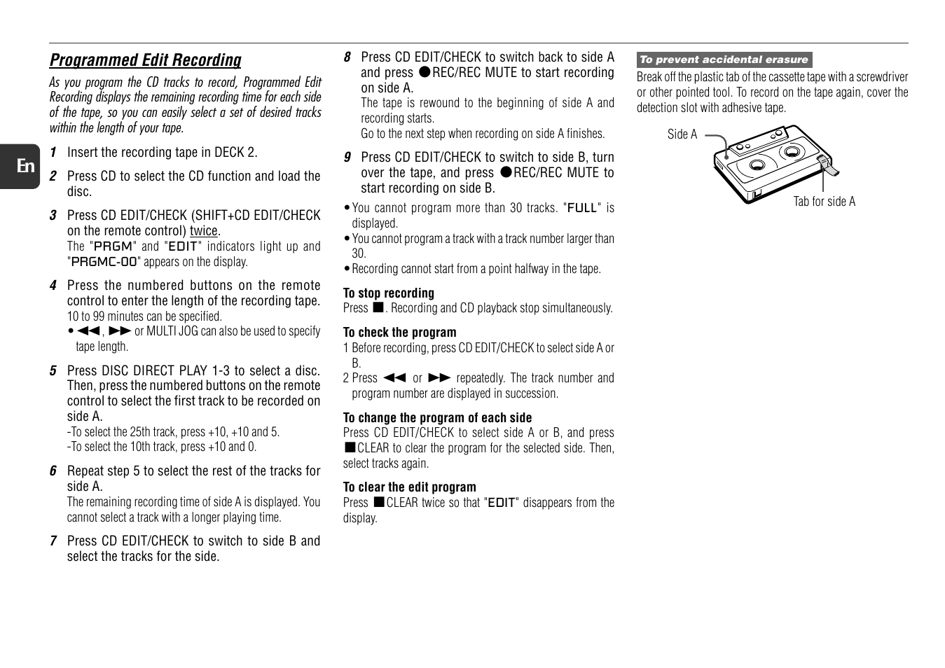 16 en, Programmed edit recording | Aiwa NSX-AJ800 User Manual | Page 16 / 23