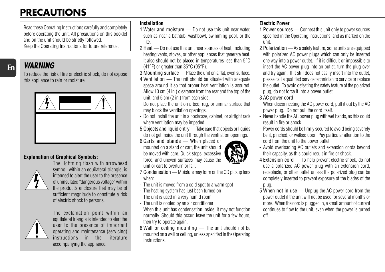 Precautions, Warning | Aiwa NSX-AJ800 User Manual | Page 2 / 23