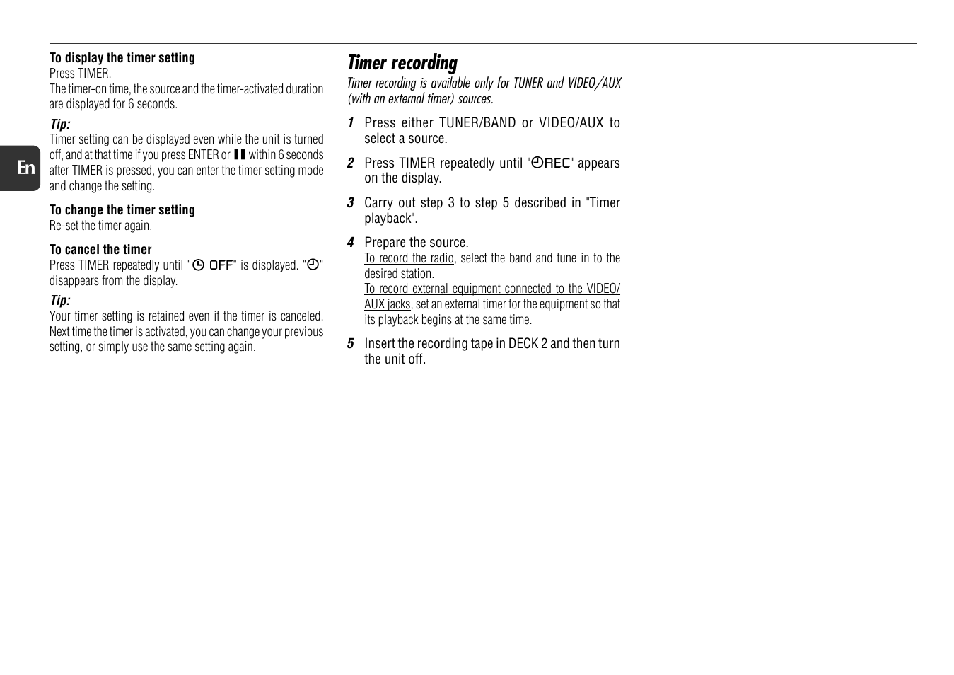 Timer recording, 20 en | Aiwa NSX-AJ800 User Manual | Page 20 / 23