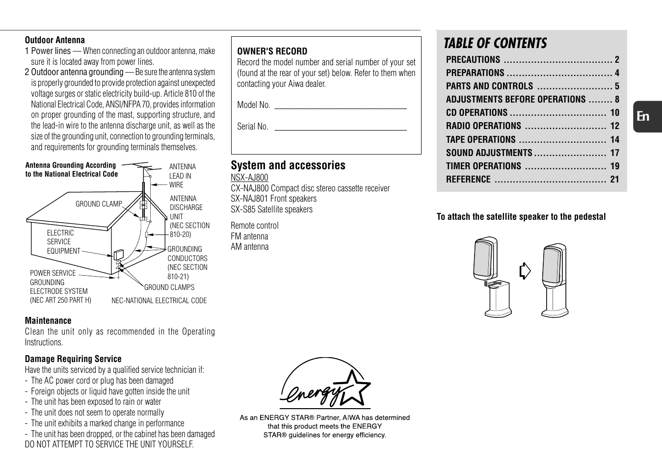 Aiwa NSX-AJ800 User Manual | Page 3 / 23