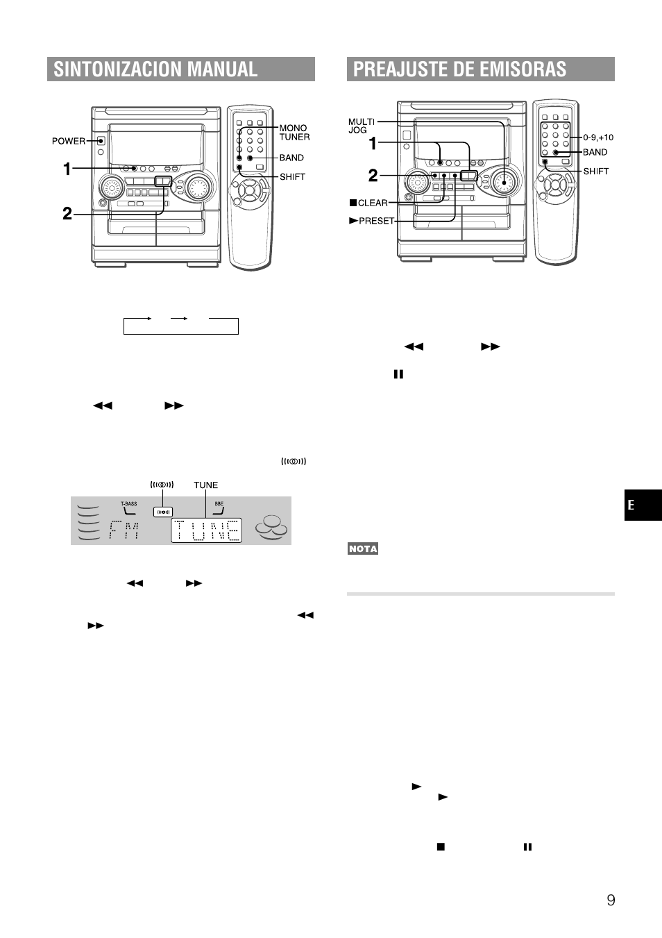 Preajuste de emisoras, Sintonizacion manual, Sintonizacion mediante numero de preajuste | Aiwa NSX-AJ20 User Manual | Page 30 / 62