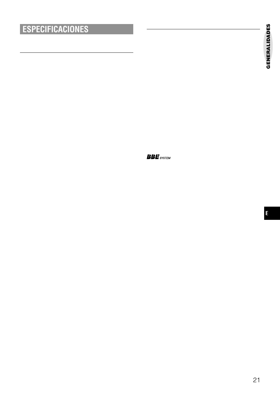 Especificaciones | Aiwa NSX-AJ20 User Manual | Page 42 / 62