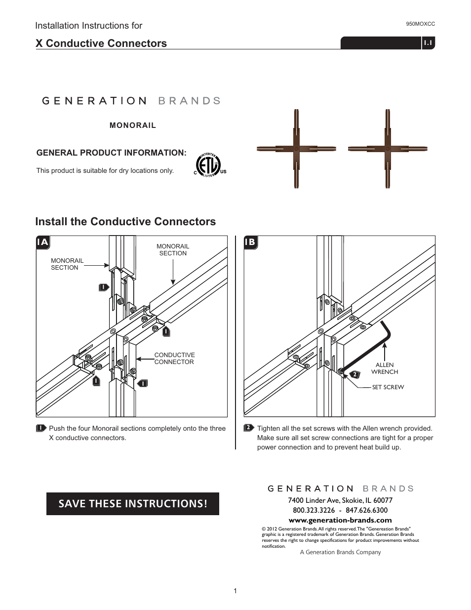 LBL Lighting MO X Conductive Connectors User Manual | 1 page