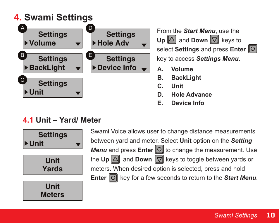 Swami settings | Izzo Golf swami-voice-golf-gps User Manual | Page 11 / 16