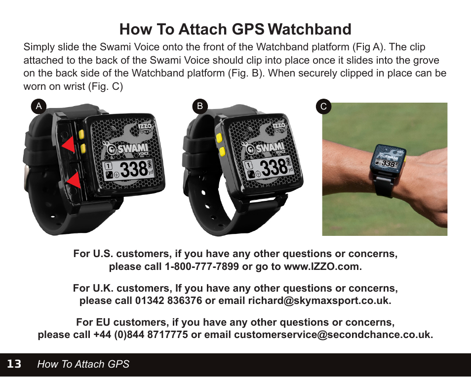 How to attach gps, Watchband | Izzo Golf swami-voice-golf-gps User Manual | Page 14 / 16