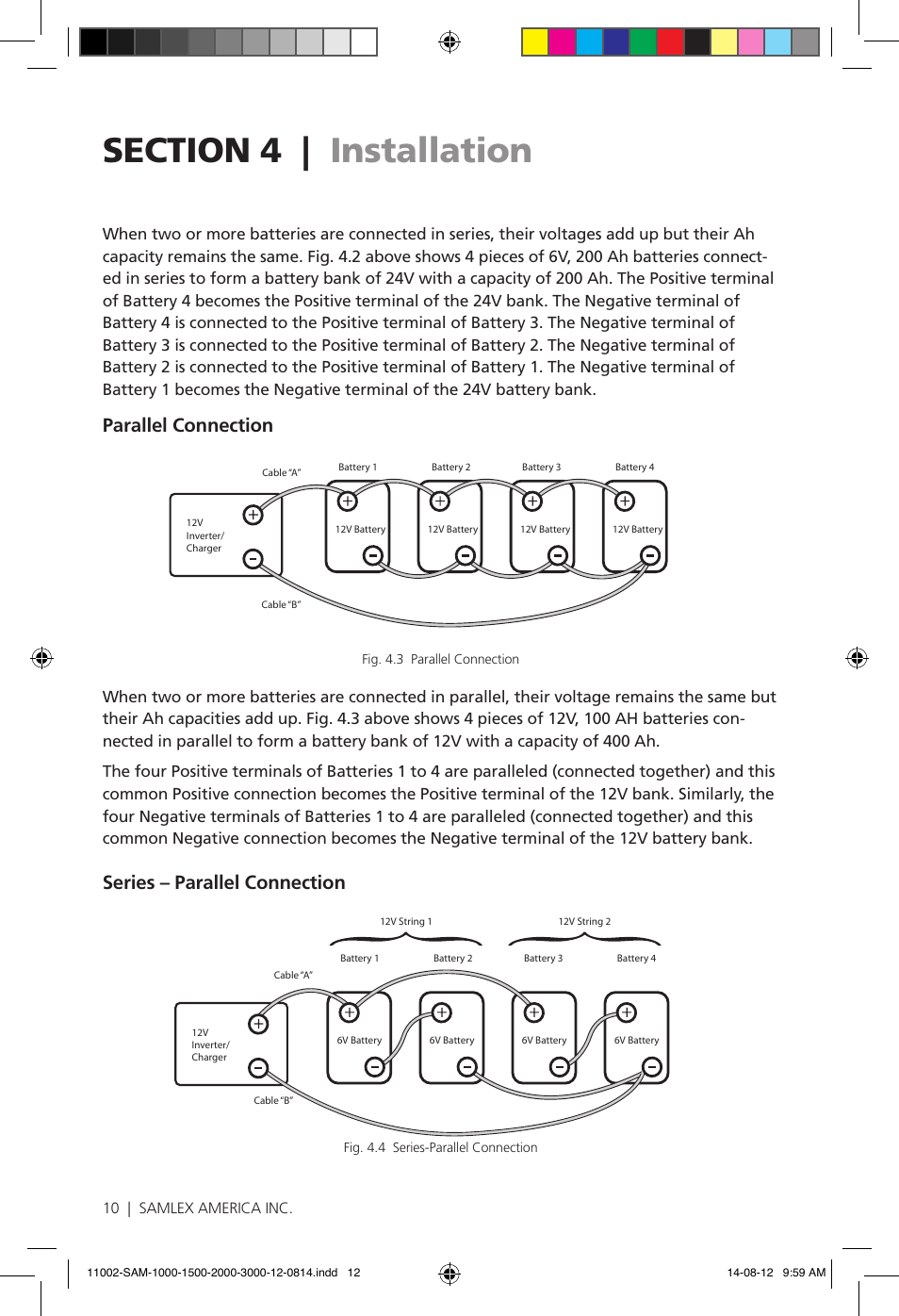 Parallel connection, Series – parallel connection, 10 | samlex america inc. samlex america inc. | 11 | Samlex America SAM-3000-12 User Manual | Page 12 / 32