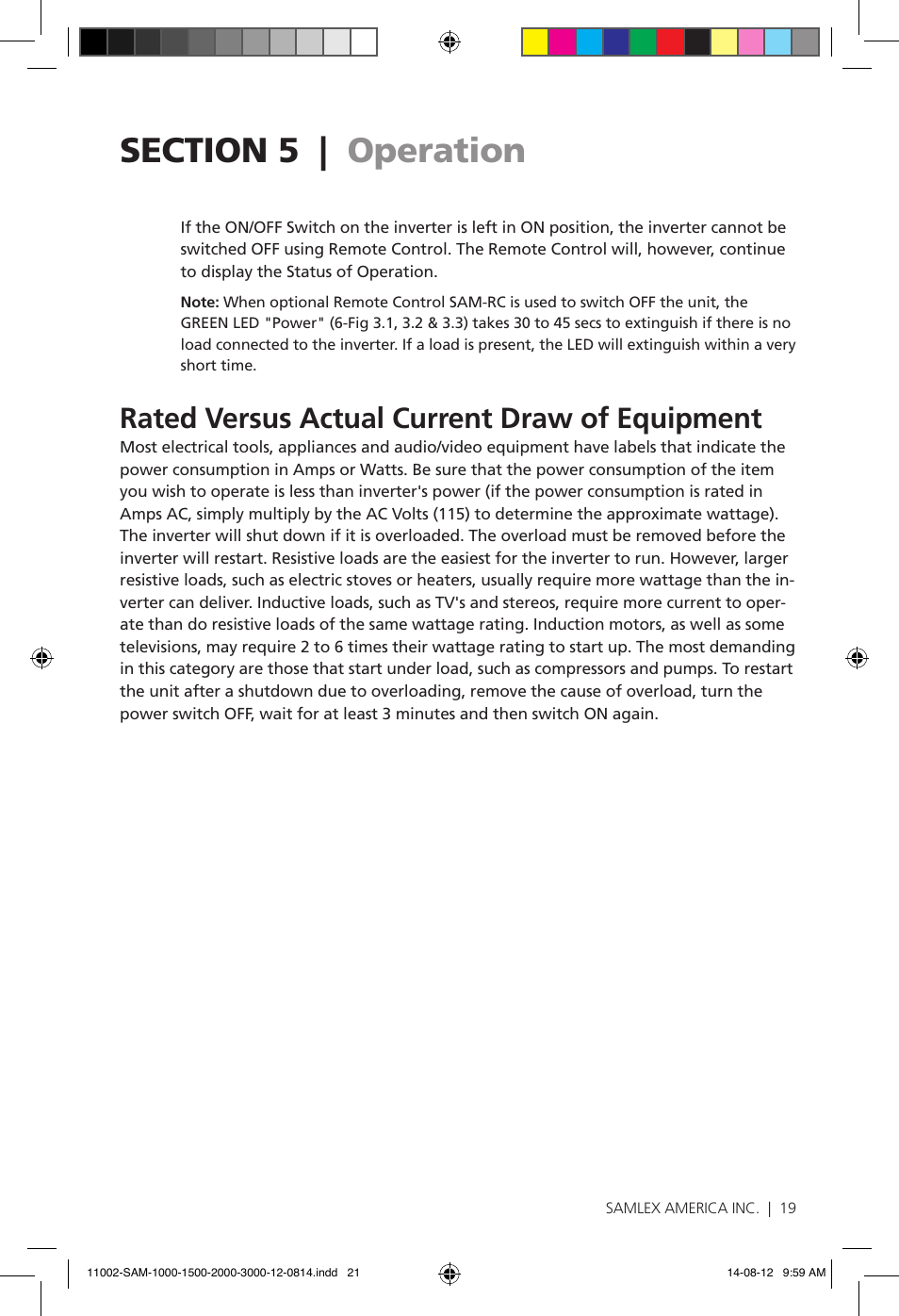 Rated versus actual current draw of equipment | Samlex America SAM-3000-12 User Manual | Page 21 / 32