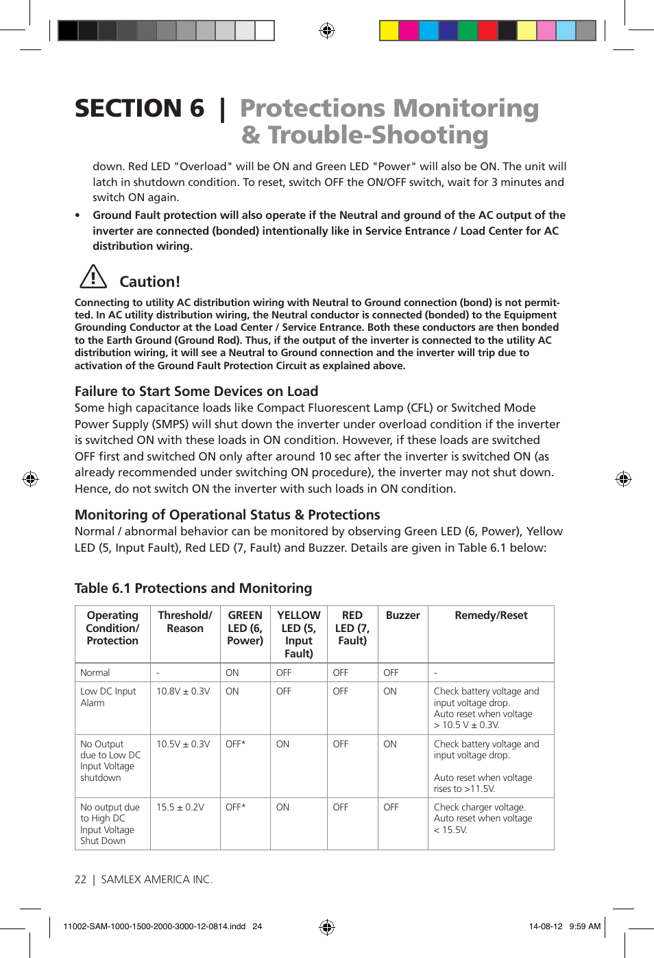 Caution | Samlex America SAM-3000-12 User Manual | Page 24 / 32