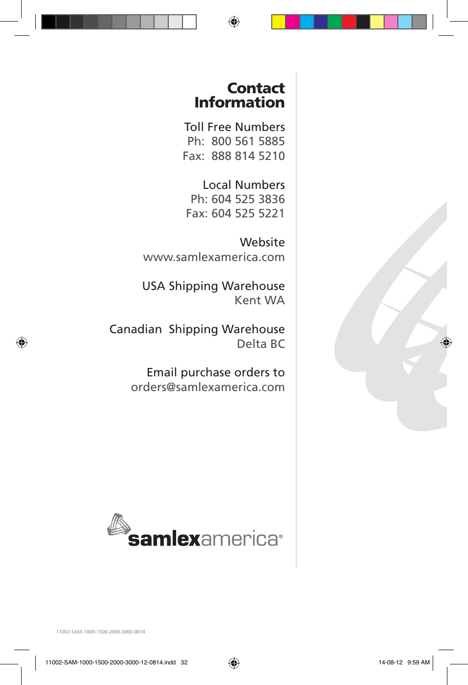 Contact information | Samlex America SAM-3000-12 User Manual | Page 32 / 32