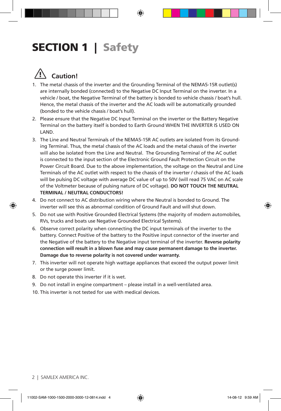 Caution | Samlex America SAM-3000-12 User Manual | Page 4 / 32