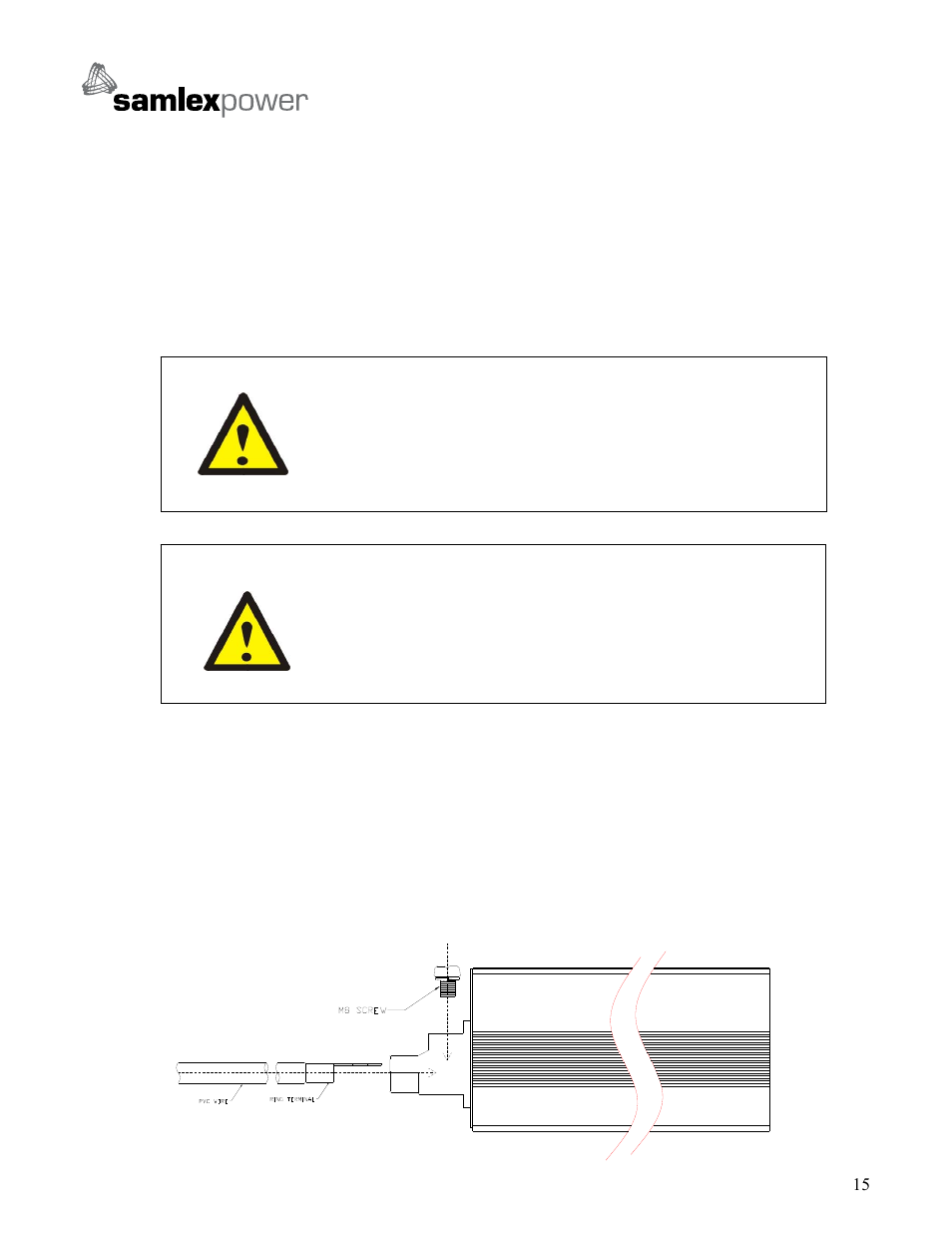 Battery to inverter cable connection | Samlex America SA-3000K User Manual | Page 17 / 23