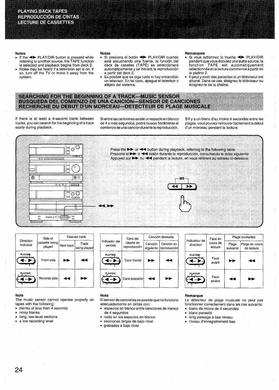Notes, Notas, Remarques | Note, Nota, Remarque, I i ►»• 1 | Aiwa RX-N939U User Manual | Page 24 / 80