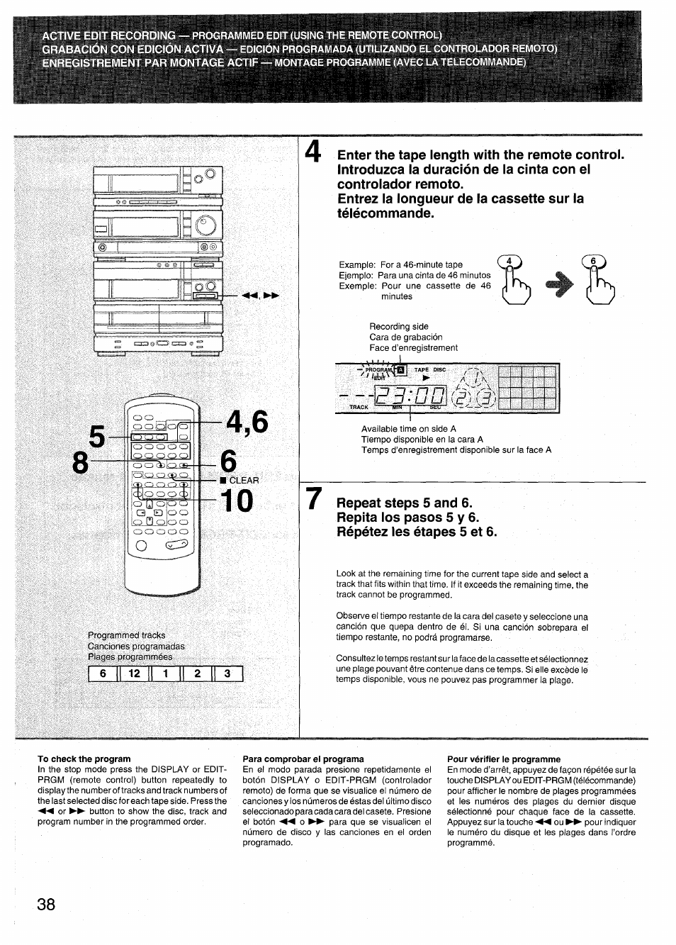 To check the program, Para comprobar el programa, Pour vérifier ie programme | Aiwa RX-N939U User Manual | Page 38 / 80