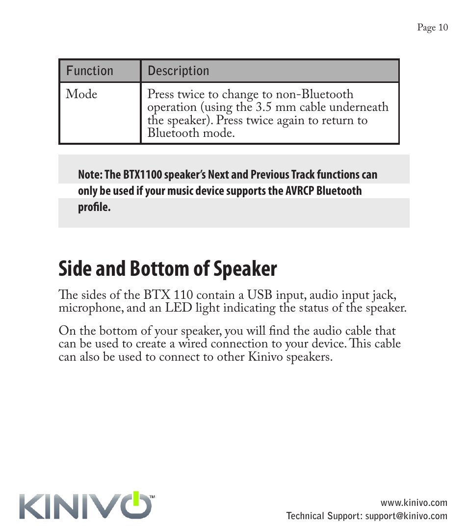 Side and bottom of speaker | Kinivo BTX110 Wireless Bluetooth Mini Portable Speaker User Manual | Page 13 / 27