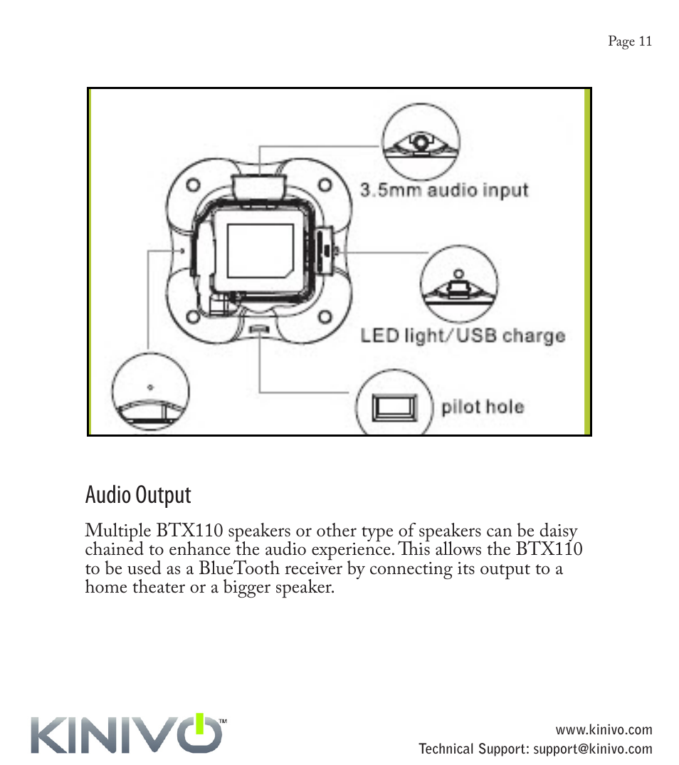 Audio output | Kinivo BTX110 Wireless Bluetooth Mini Portable Speaker User Manual | Page 14 / 27