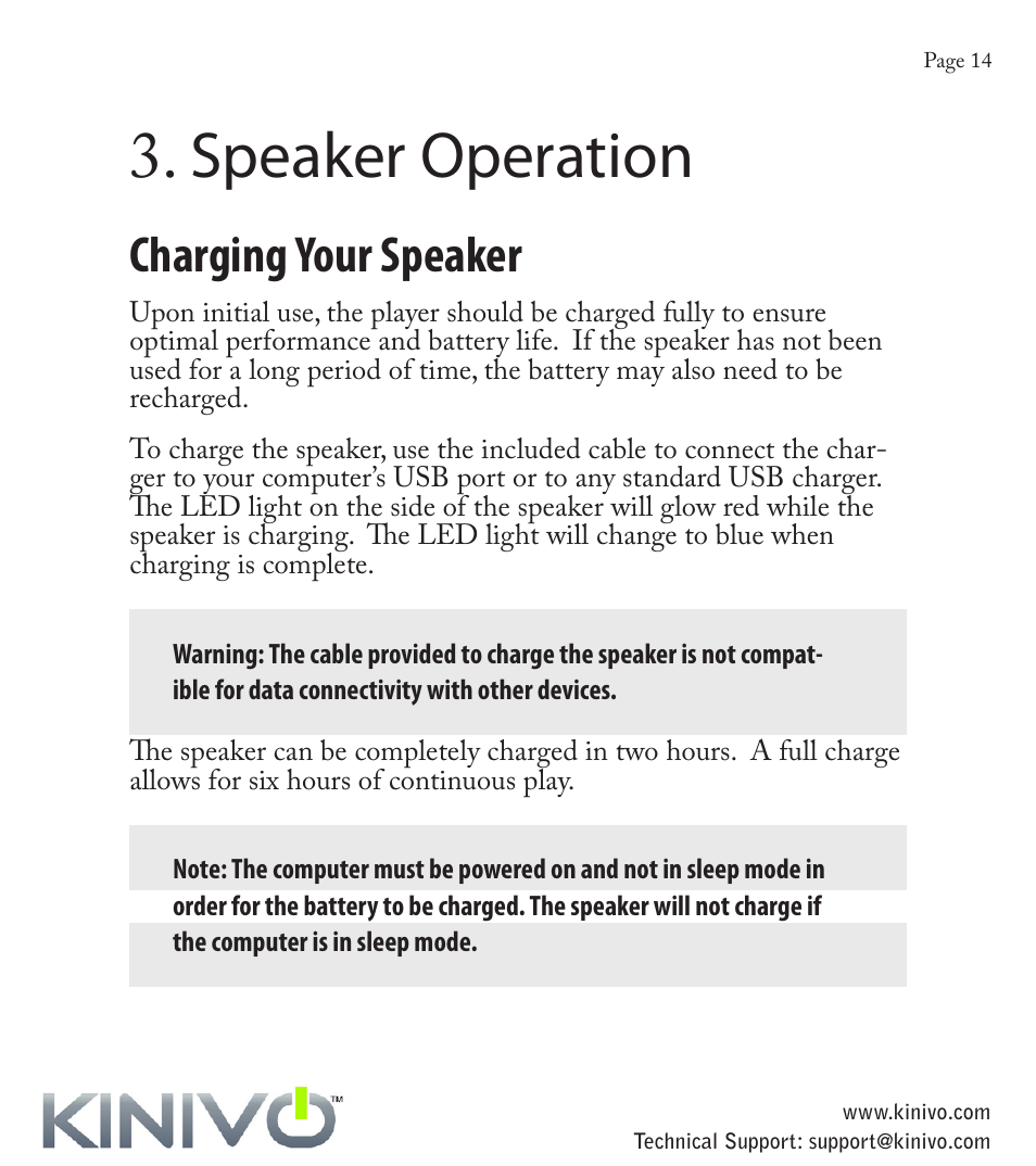 Side and bottom of speaker, Speaker operation, Charging your speaker | Kinivo BTX110 Wireless Bluetooth Mini Portable Speaker User Manual | Page 17 / 27