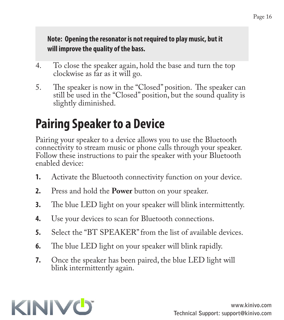 Led light, Pairing speaker to a device | Kinivo BTX110 Wireless Bluetooth Mini Portable Speaker User Manual | Page 19 / 27