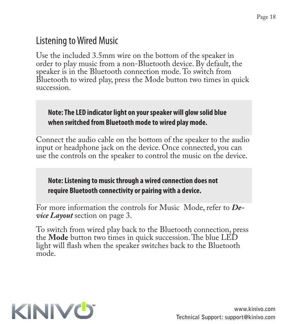 Audio cable, Listening to wired music | Kinivo BTX110 Wireless Bluetooth Mini Portable Speaker User Manual | Page 21 / 27