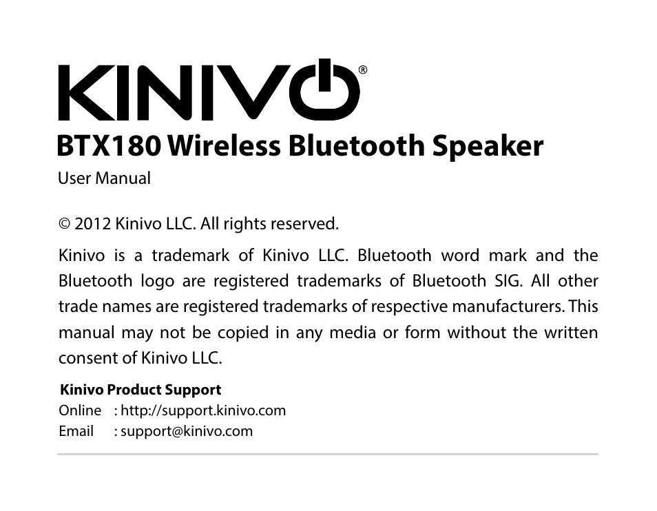 Kinivo BTX180 Wireless Bluetooth Speaker User Manual | 30 pages