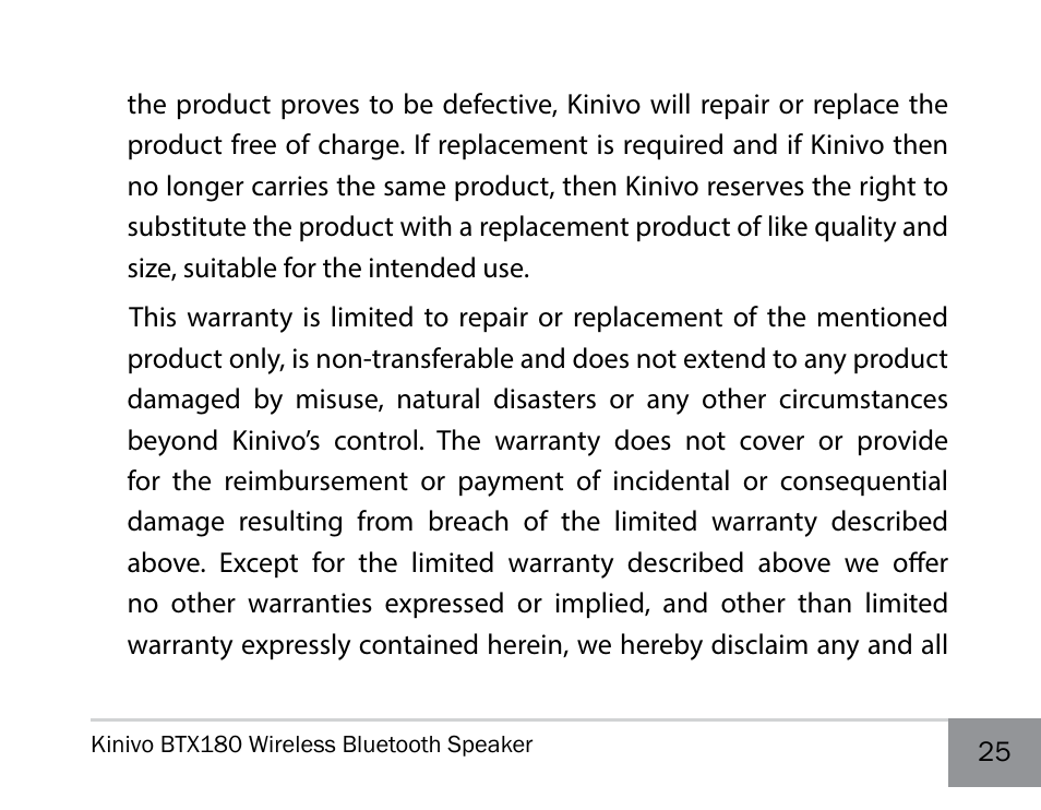 Kinivo BTX180 Wireless Bluetooth Speaker User Manual | Page 25 / 30