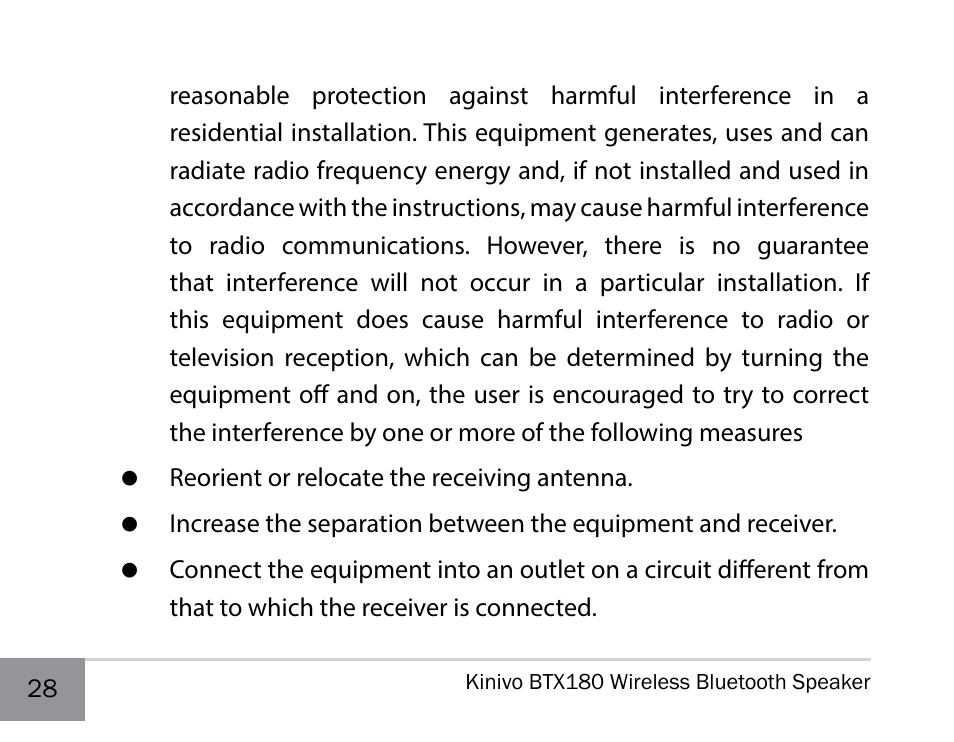 Kinivo BTX180 Wireless Bluetooth Speaker User Manual | Page 28 / 30