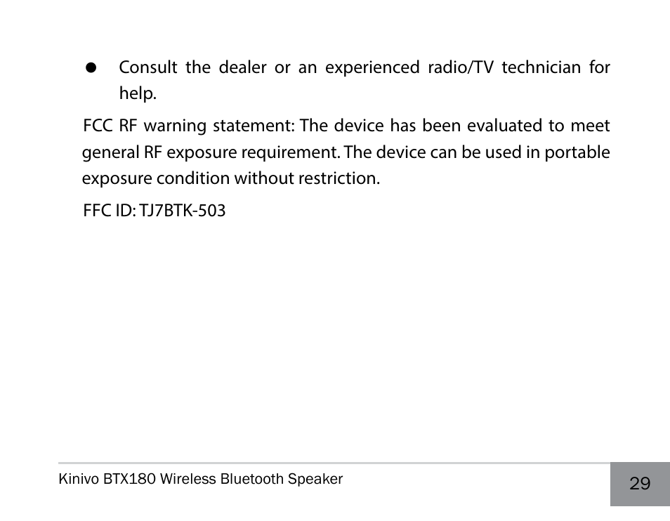 Kinivo BTX180 Wireless Bluetooth Speaker User Manual | Page 29 / 30