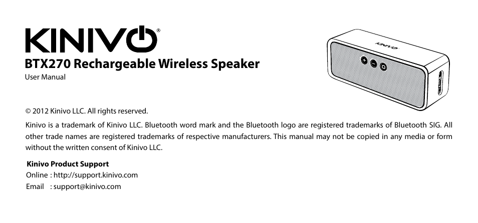 Kinivo BTX270 Wireless Bluetooth Speaker User Manual | 20 pages