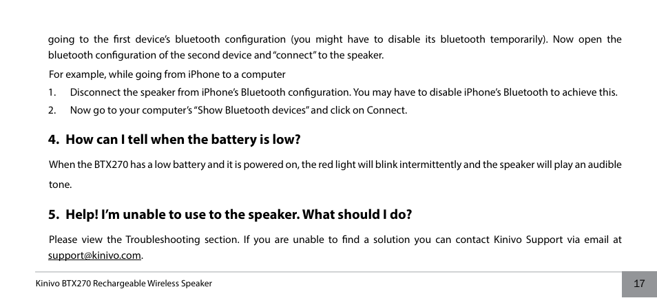 Kinivo BTX270 Wireless Bluetooth Speaker User Manual | Page 17 / 20