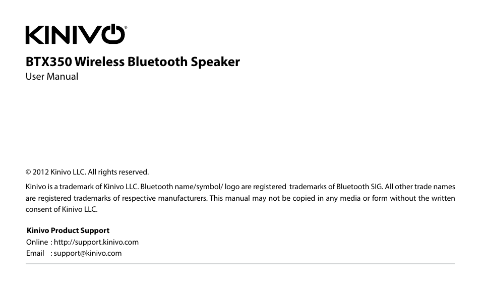 Kinivo BTX350 Wireless Bluetooth Speaker User Manual | 18 pages