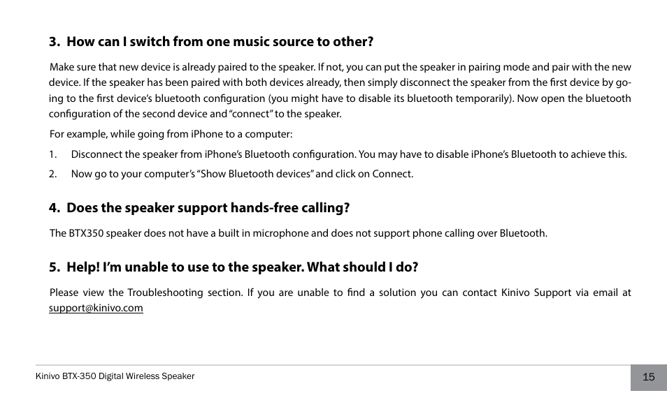 Kinivo BTX350 Wireless Bluetooth Speaker User Manual | Page 15 / 18