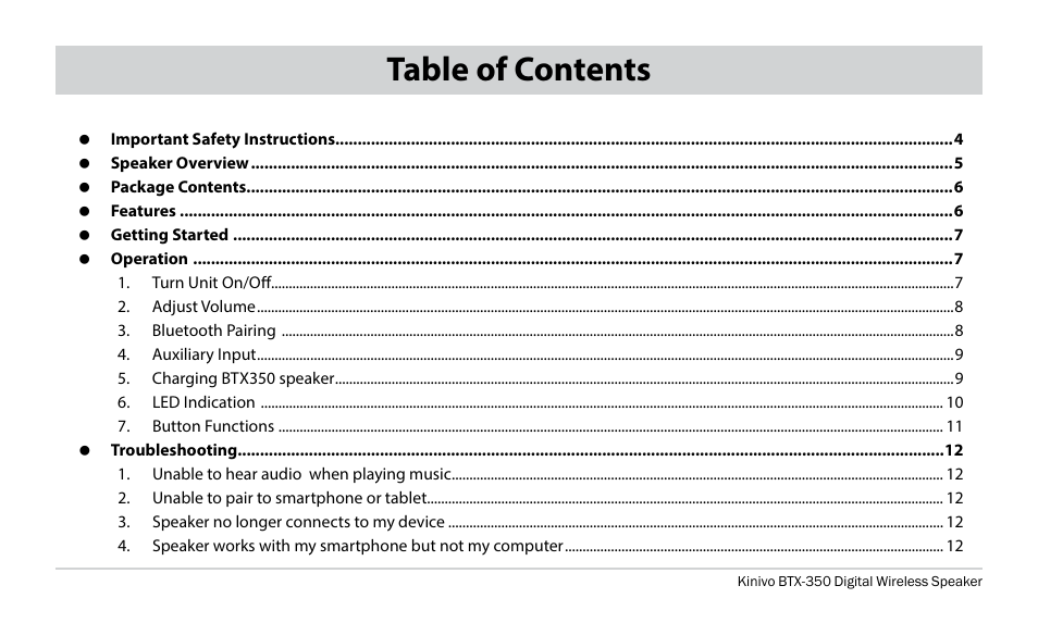 Kinivo BTX350 Wireless Bluetooth Speaker User Manual | Page 2 / 18