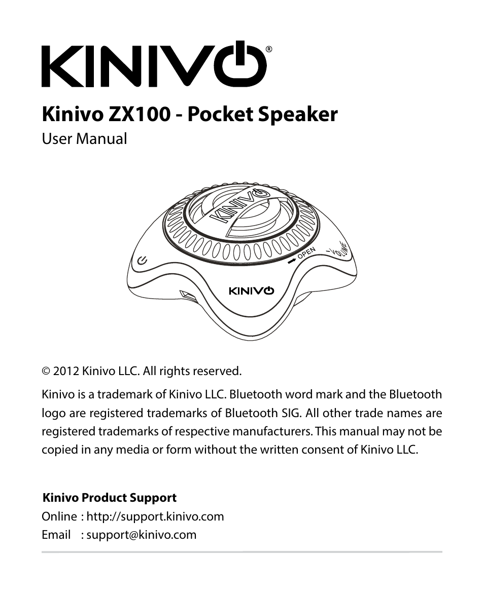 Kinivo ZX100 Mini Portable Speaker EN User Manual | 14 pages