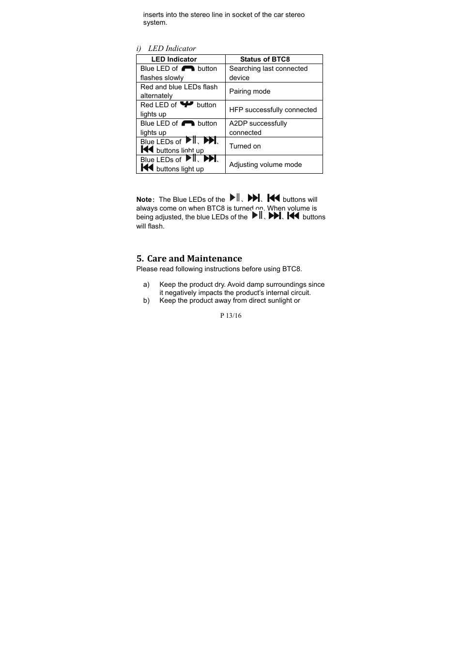 Care and maintenance | Kinivo BTC8 Bluetooth FM Transmitter User Manual | Page 15 / 18