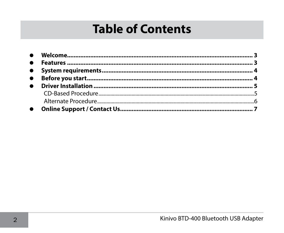 Kinivo BTD-400 Bluetooth 4.0 USB adapter EN User Manual | Page 2 / 8