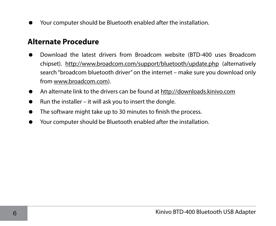 Alternate procedure | Kinivo BTD-400 Bluetooth 4.0 USB adapter EN User Manual | Page 6 / 8