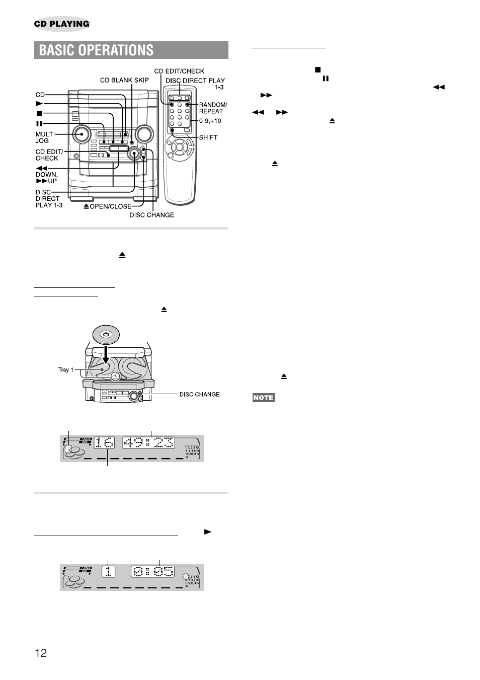 Basic operations, Loading discs, Playing discs | Aiwa NSX-AJ50 User Manual | Page 12 / 68