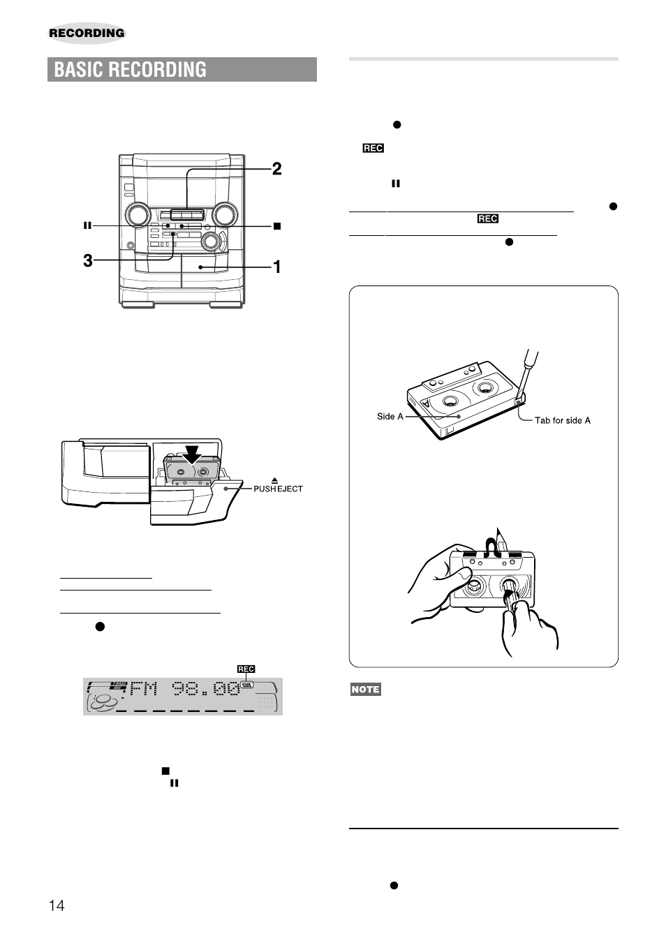 Basic recording, Inserting blank spaces | Aiwa NSX-AJ50 User Manual | Page 14 / 68