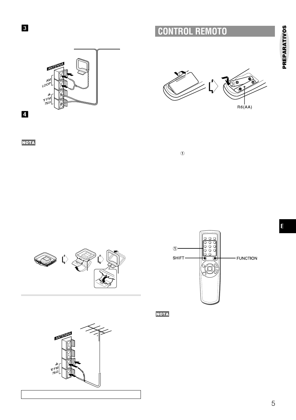 Control remoto, Conexion de una antena exterior | Aiwa NSX-AJ50 User Manual | Page 28 / 68