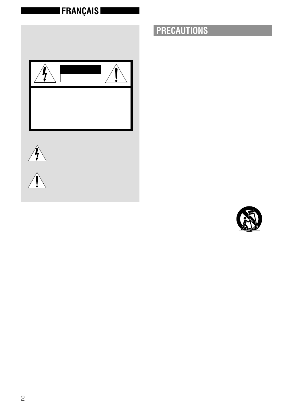 Precautions, Français, Avertissement | Aiwa NSX-AJ50 User Manual | Page 47 / 68