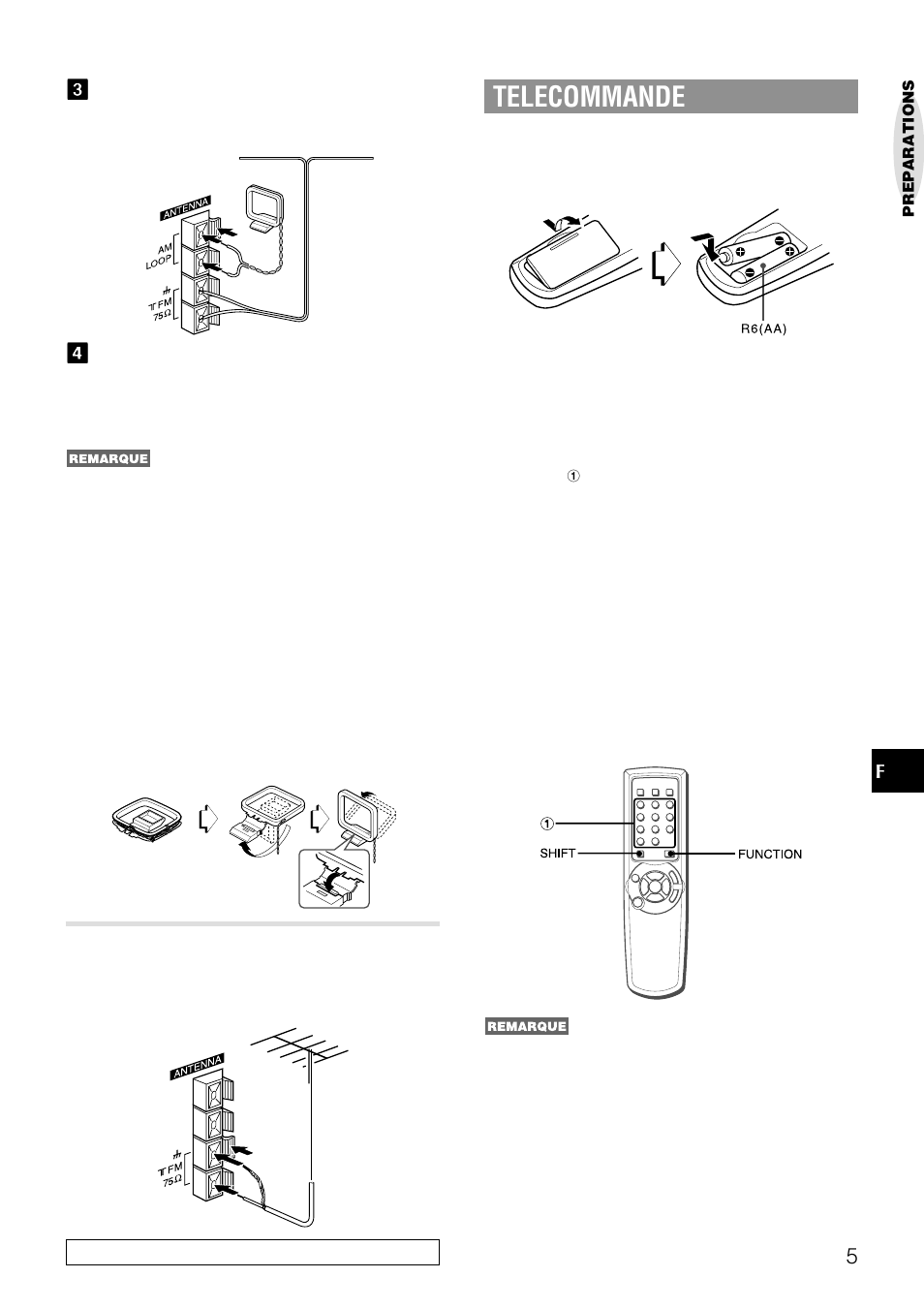 Telecommande, Connexion d’une antenne exterieure | Aiwa NSX-AJ50 User Manual | Page 50 / 68