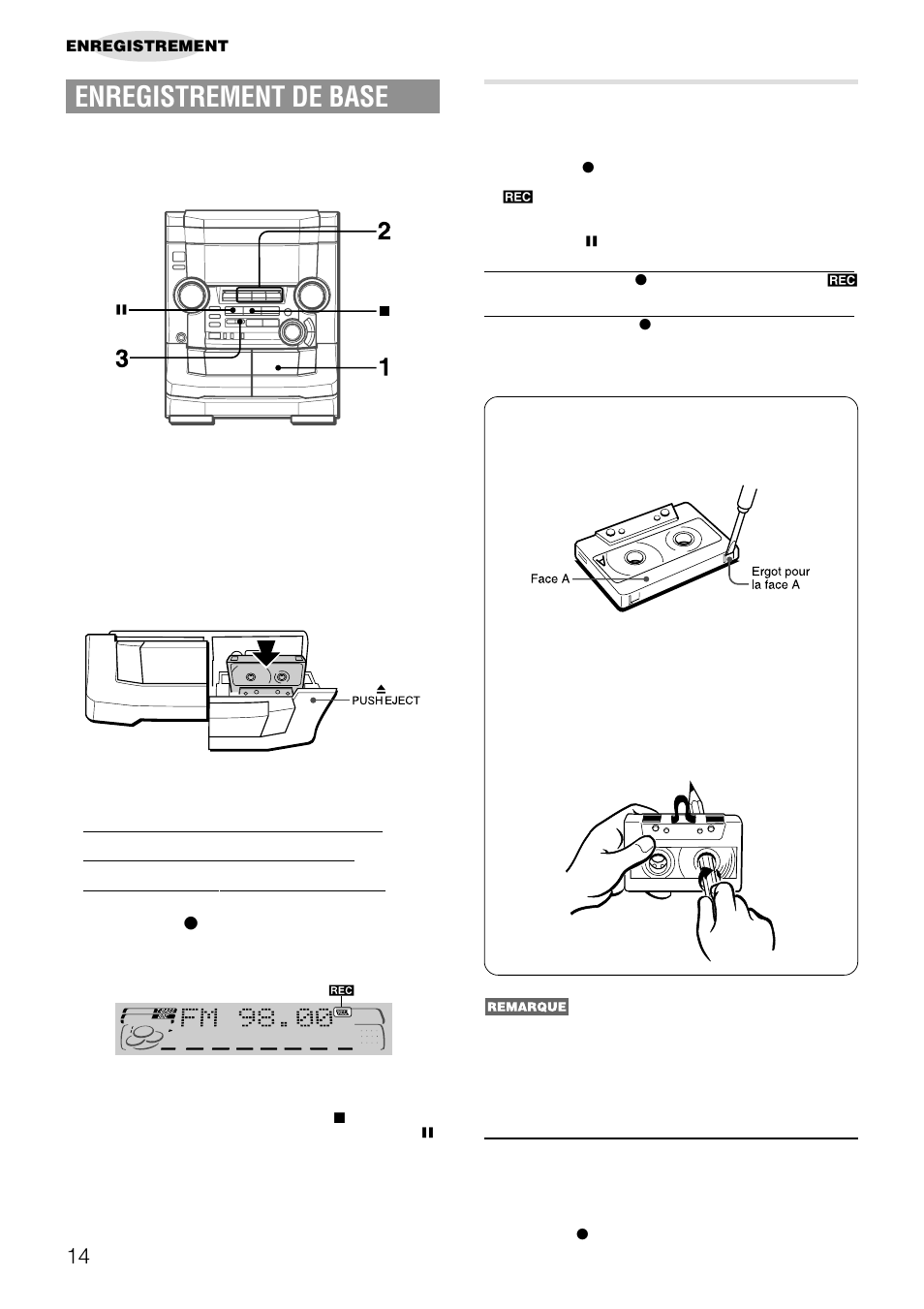 Enregistrement de base, Insertion d’espaces blancs | Aiwa NSX-AJ50 User Manual | Page 59 / 68