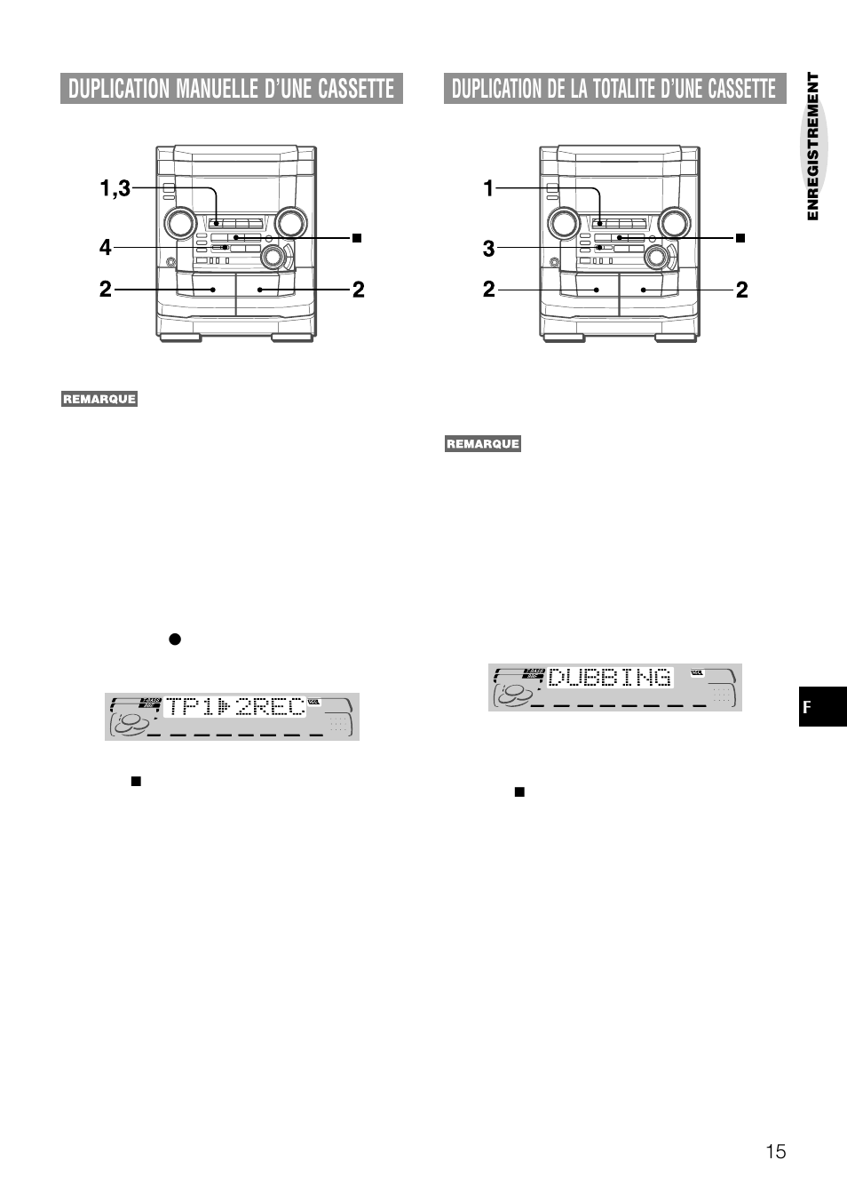 Duplication manuelle d’une cassette, Duplication de la totalite d’une cassette | Aiwa NSX-AJ50 User Manual | Page 60 / 68