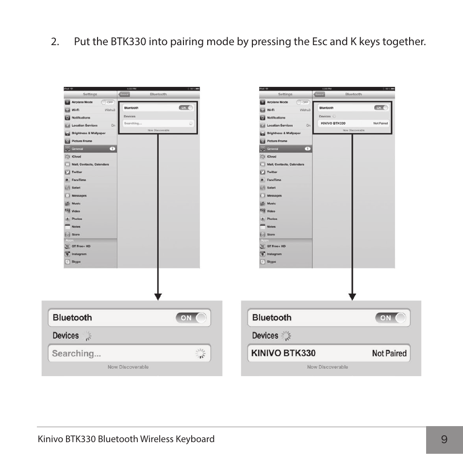 Kinivo BTK330 Bluetooth Wireless Keyboard User Manual | Page 9 / 14