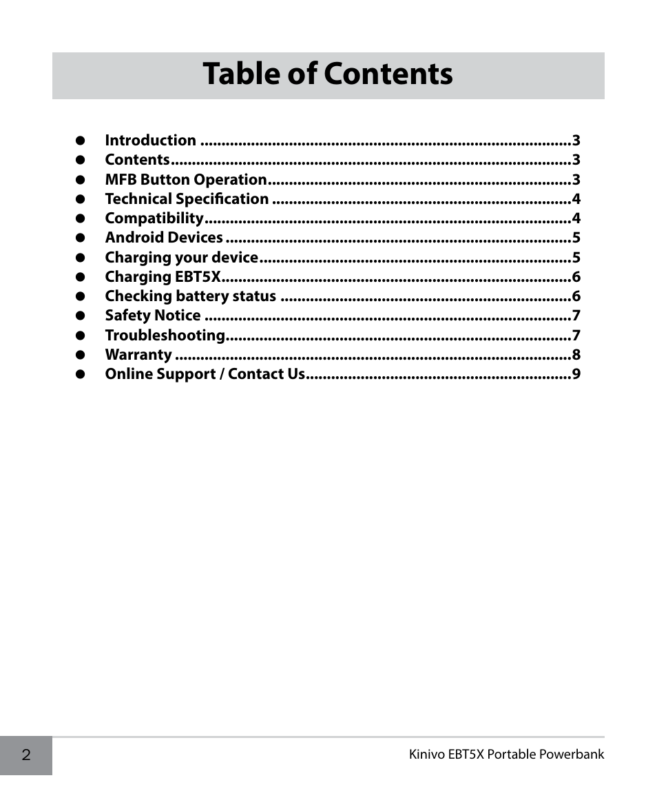 Kinivo EBT5X Portable Powerbank EN User Manual | Page 2 / 10